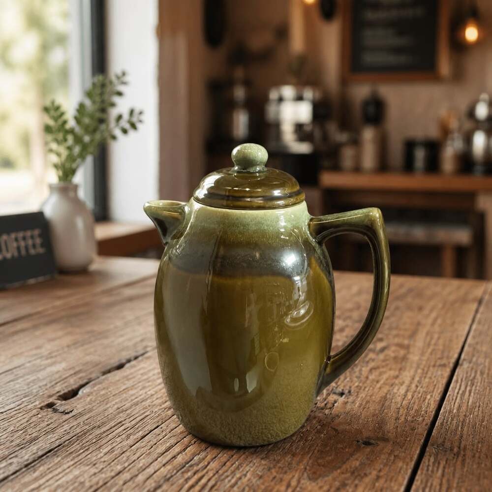 MCM Pfaltzgraff-56 fl oz-Green Drip Glaze Coffee/Tea Pot with Lid